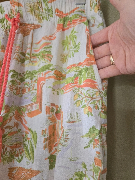 Cynthia Rowley White Wide-Leg Linen Pants with Pink & Green Print - Picture 4 of 11